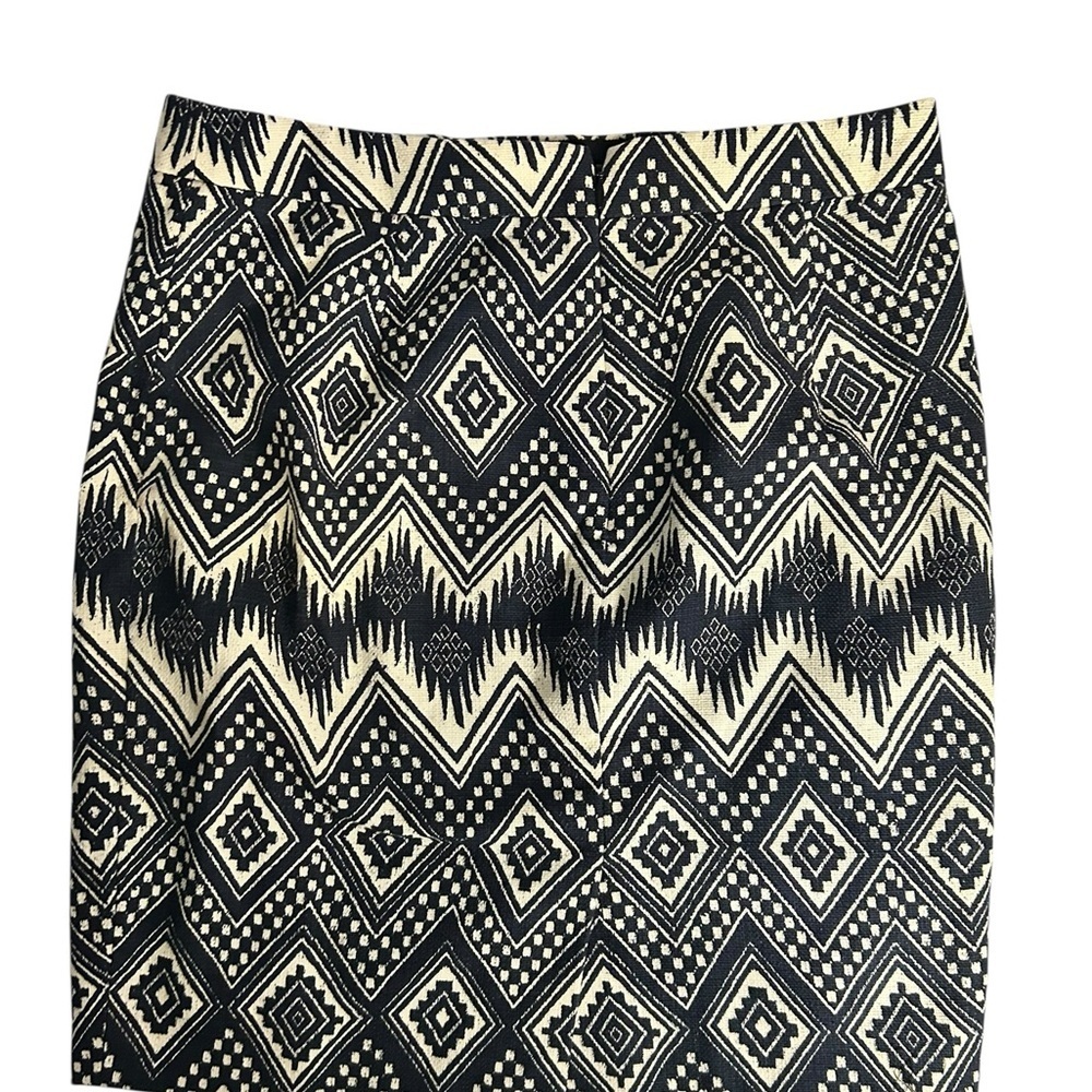 J.Crew Pencil Skirt Aztec Geometric Print Black Cream Size 6 Petite